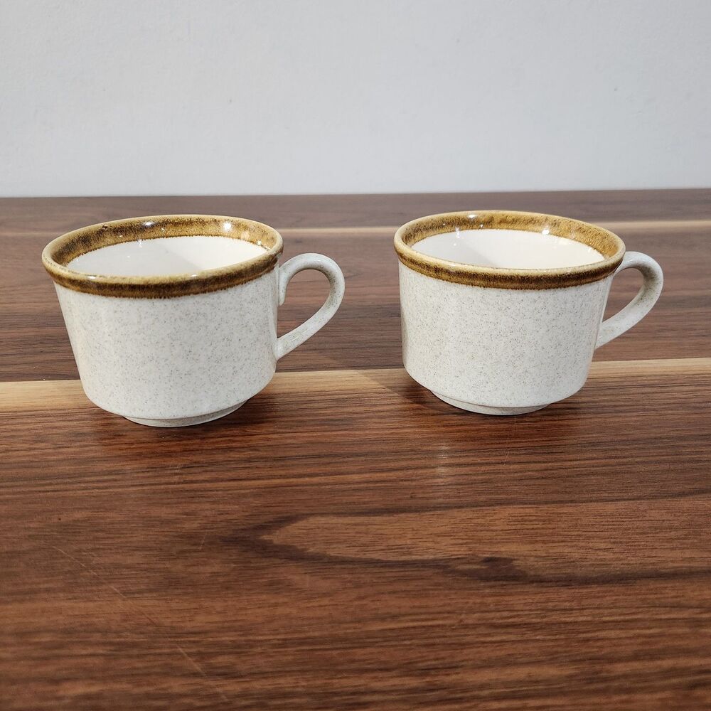 Mikasa Stone Manor Coffee Mugs Set Of 3 Beige Brown Rim F5800 Japan Stoneware